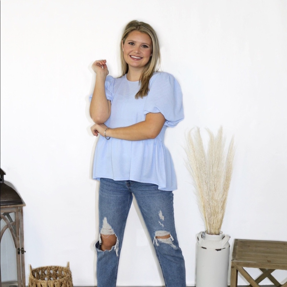 Baby blue puffy sleeve blouse